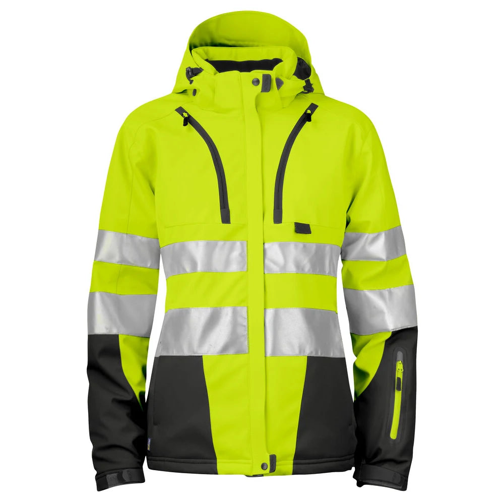 Projob 6424 Gevoerde Signalisatiesoftshell En Iso 20471 Klasse 3 Dames Geel Zwart