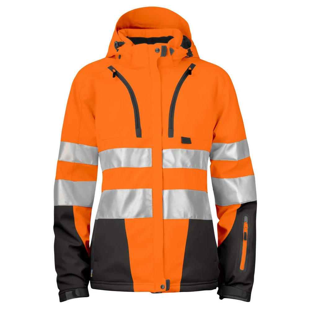 Projob 6424 Gevoerde Signalisatiesoftshell En Iso 20471 Klasse 3 Dames Oranje Zwart