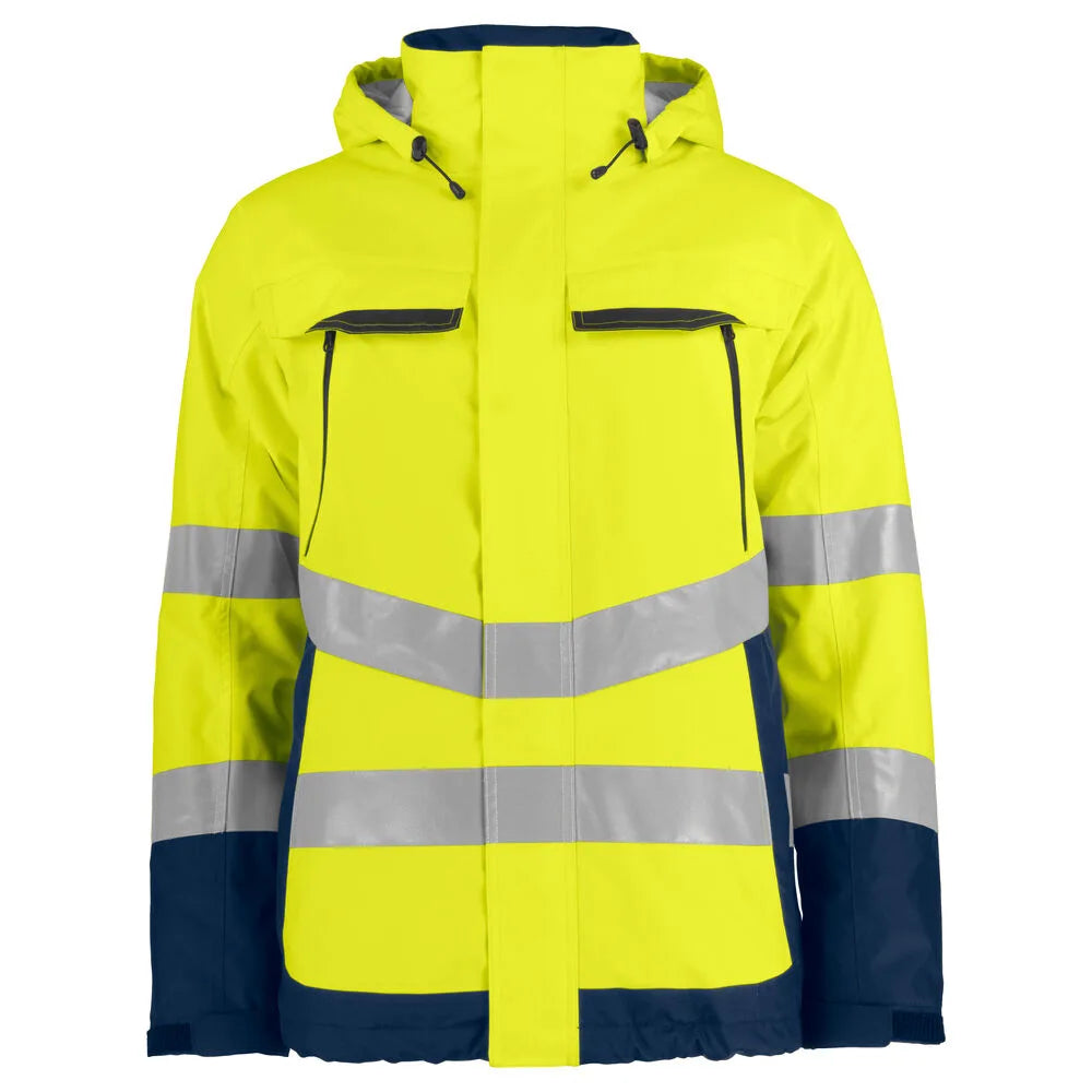 Projob 6441 Gevoerde Signalisatieregenjas En Iso 20471 Klasse 3 Geel Marine