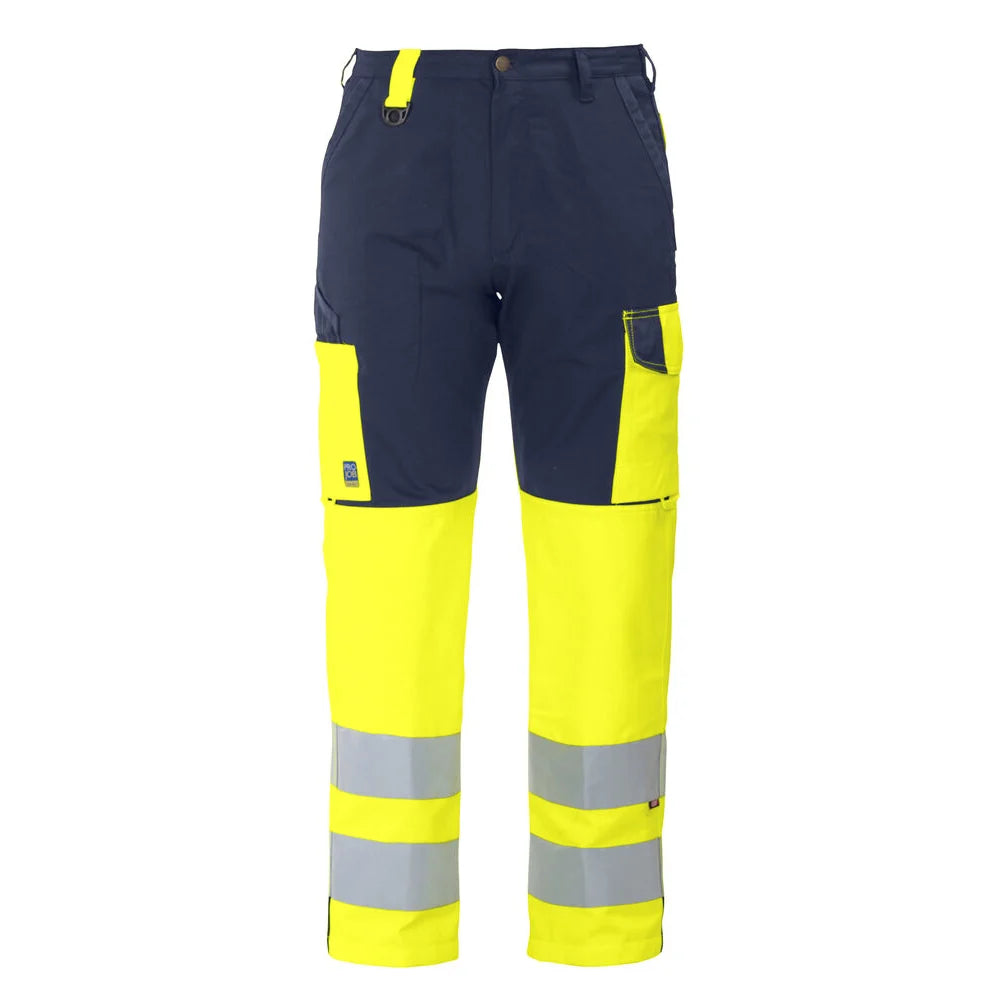 Projob 6501 Signalisatiebroek Met Kniezakken En Iso 20471 Klasse 2 Geel Marine