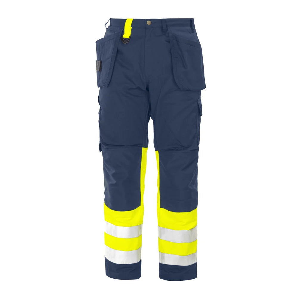 Projob 6502 Signalisatiebroek Met Kniezakken En Spijkerzakken En Iso 20471 Klasse 1 Geel Marine