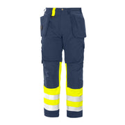 Projob 6502 Signalisatiebroek Met Kniezakken En Spijkerzakken En Iso 20471 Klasse 1 Geel Marine