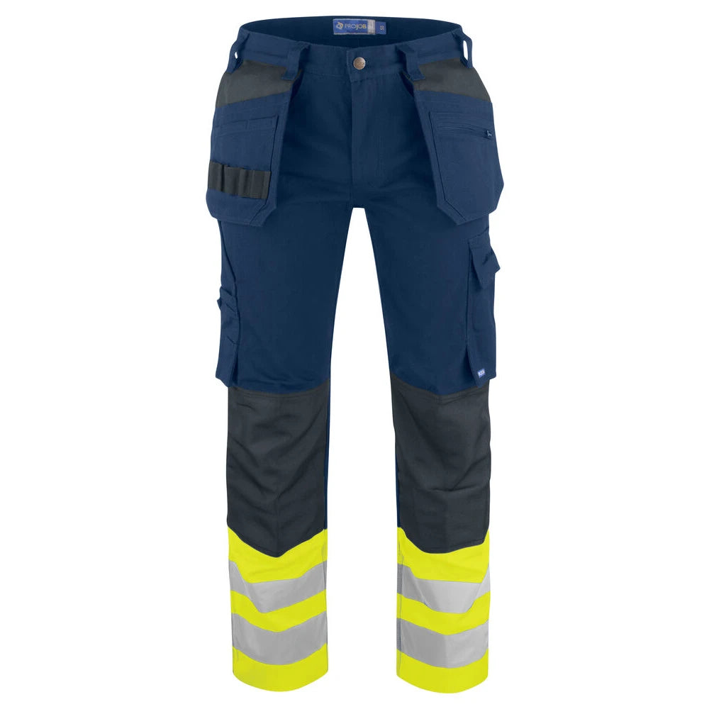 Projob 6530 Signalisatiebroek Met Kniezakken En Spijkerzakken En Iso 20471 Klasse 1 Geel Marine