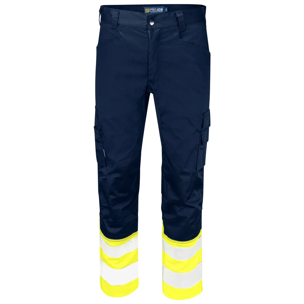 Projob 6537 Signalisatie Stretchbroek Met Kniezakken En Iso 20471 Klasse 1 Geel Marine