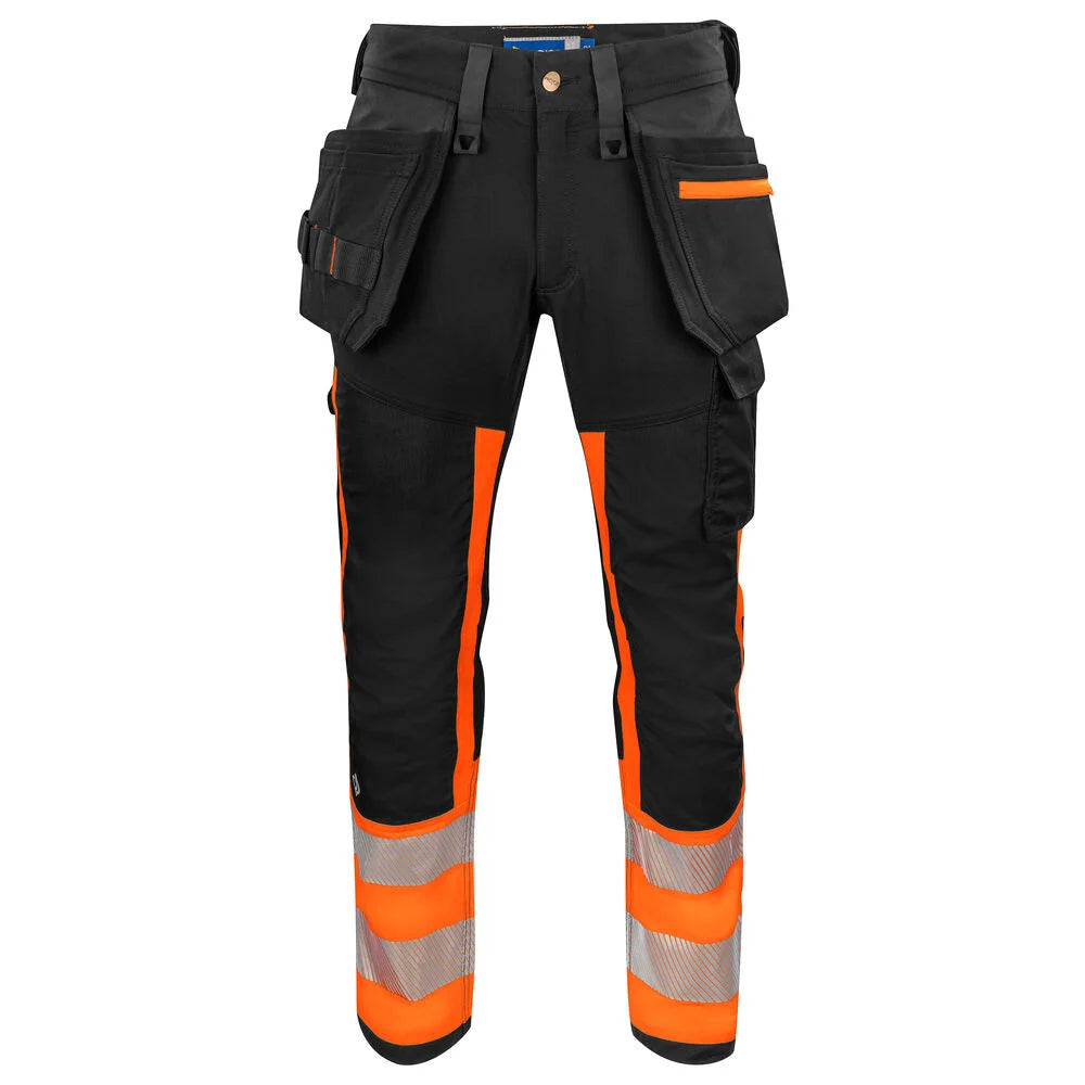 Projob 6540 Signalisatiestretchbroek Met Kniezakken En Spijkerzakken En Iso 20471 Klasse 1 Oranje Zwart