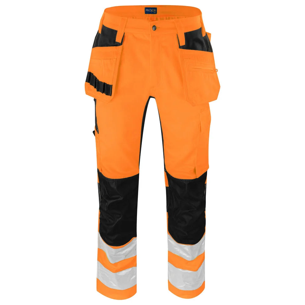 Projob 6570 Signalisatie Stretchbroek Met Kniezakken En Spijkerzakken En Iso 20471 Klasse 2 Oranje Zwart