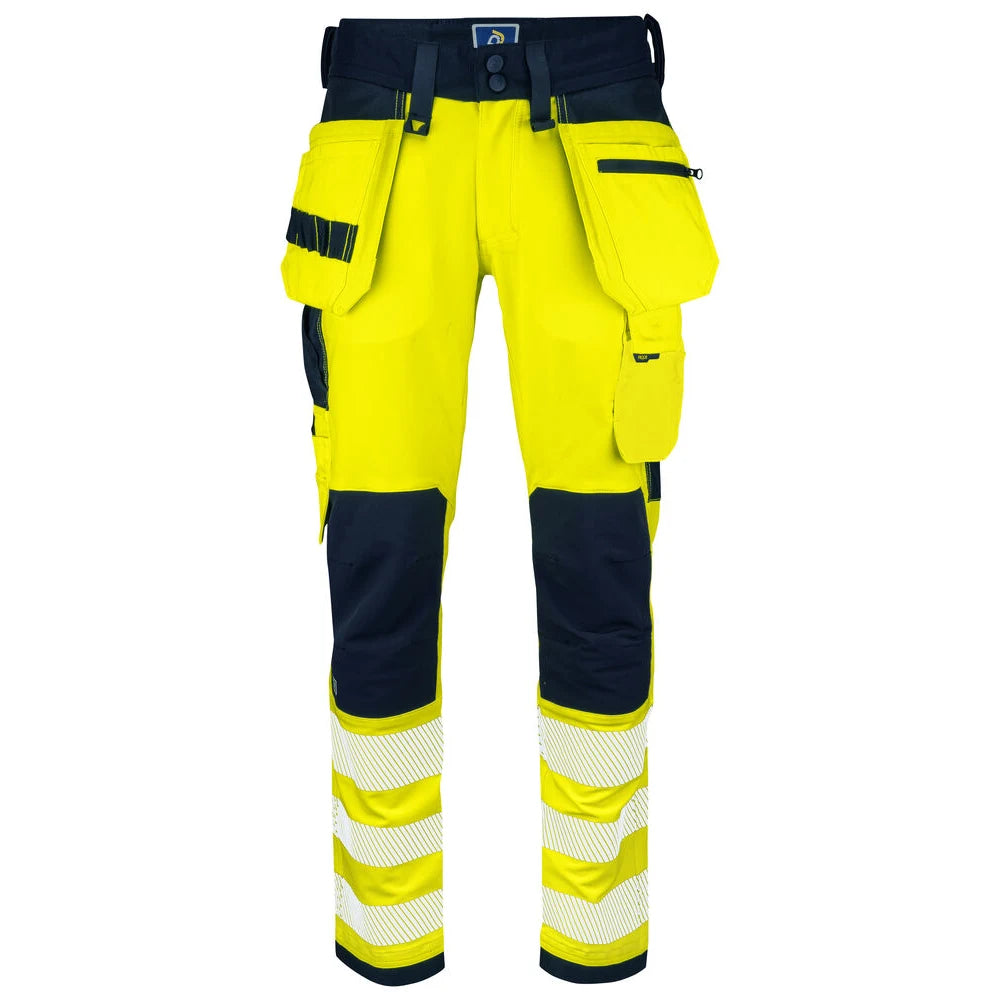 Projob 6573 Signalisatiestretchbroek Met Kniezakken En Spijkerzakken En Iso 20471 Klasse 2 Geel Marine