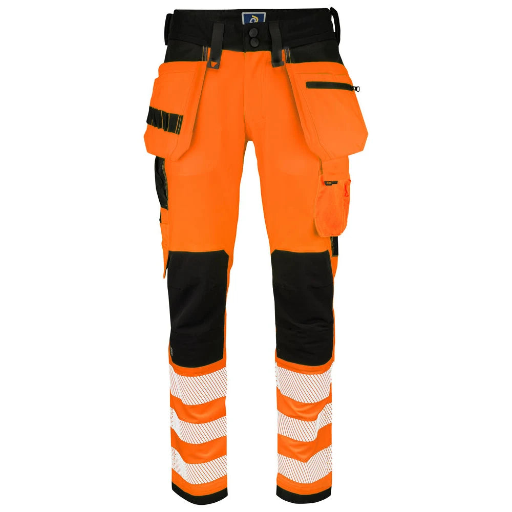 Projob 6573 Signalisatiestretchbroek Met Kniezakken En Spijkerzakken En Iso 20471 Klasse 2 Oranje Zwart