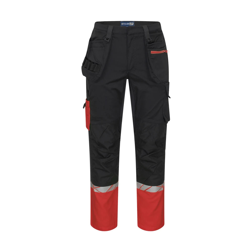 Projob 7509 Stretchbroek Met Kniezakken En Spijkerzakken Zwart Rood