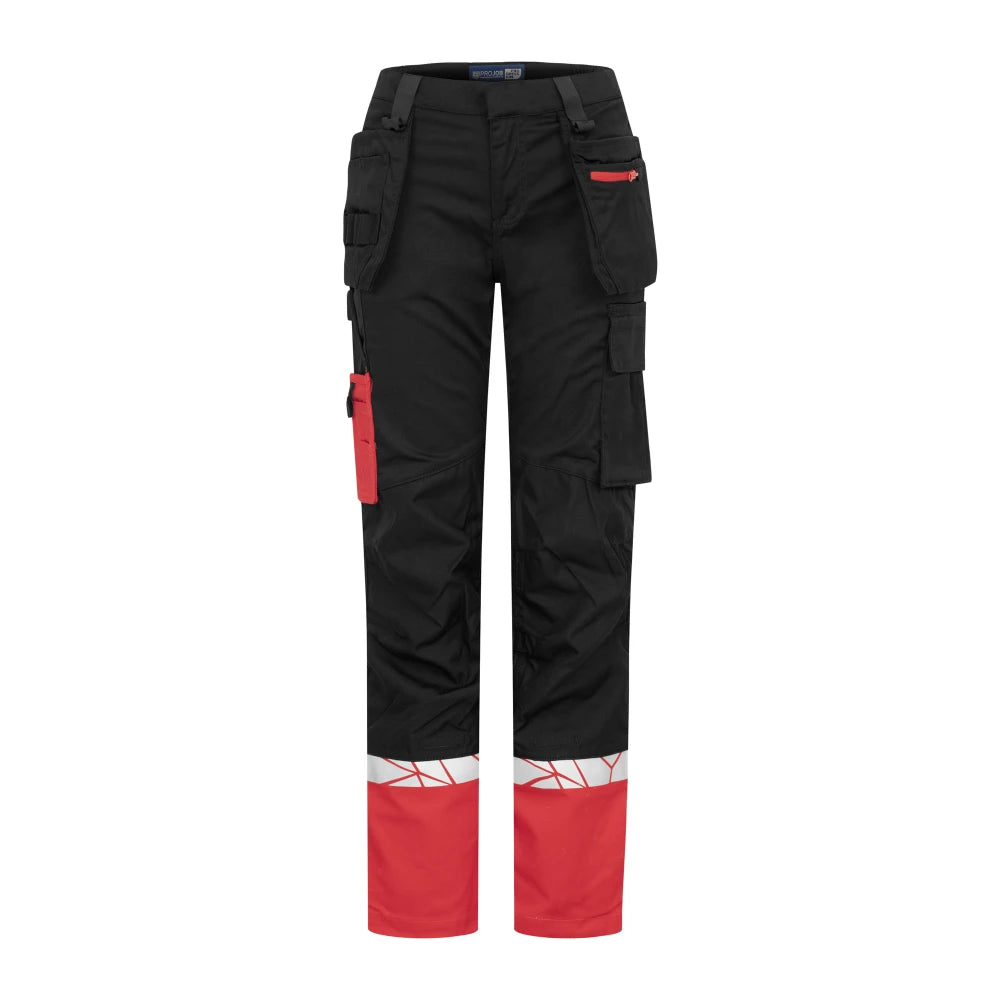 Projob 7513 Stretchbroek Met Kniezakken En Spijkerzakken Dames Zwart Rood