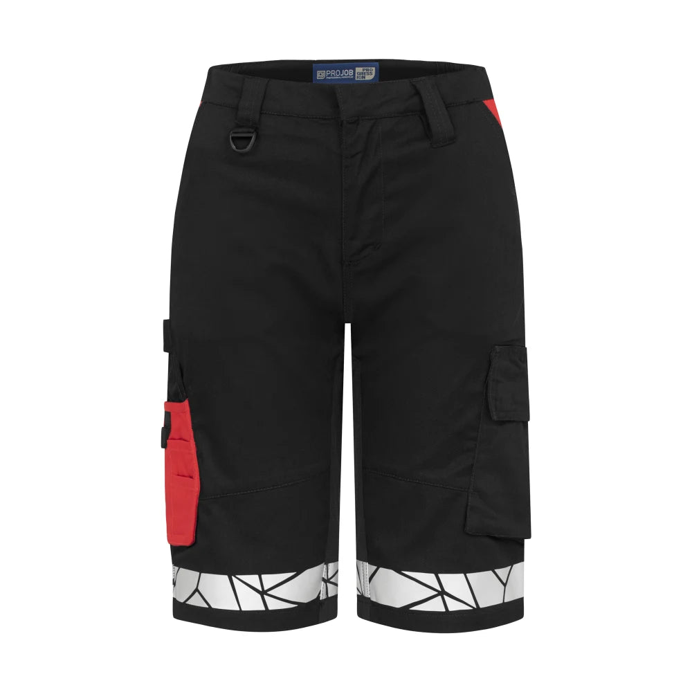 Projob 7514 Stretchshort Dames Zwart Rood