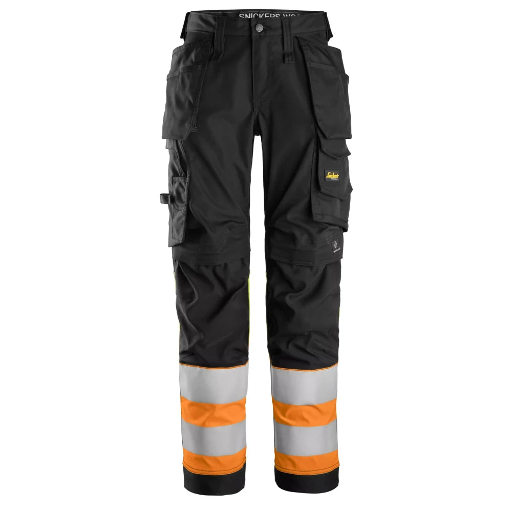 Snickers 6734 High-Vis Dames Stretch Werkbroek Met Holsterzakken Klasse 1 0455  Black High Visibility Orange
