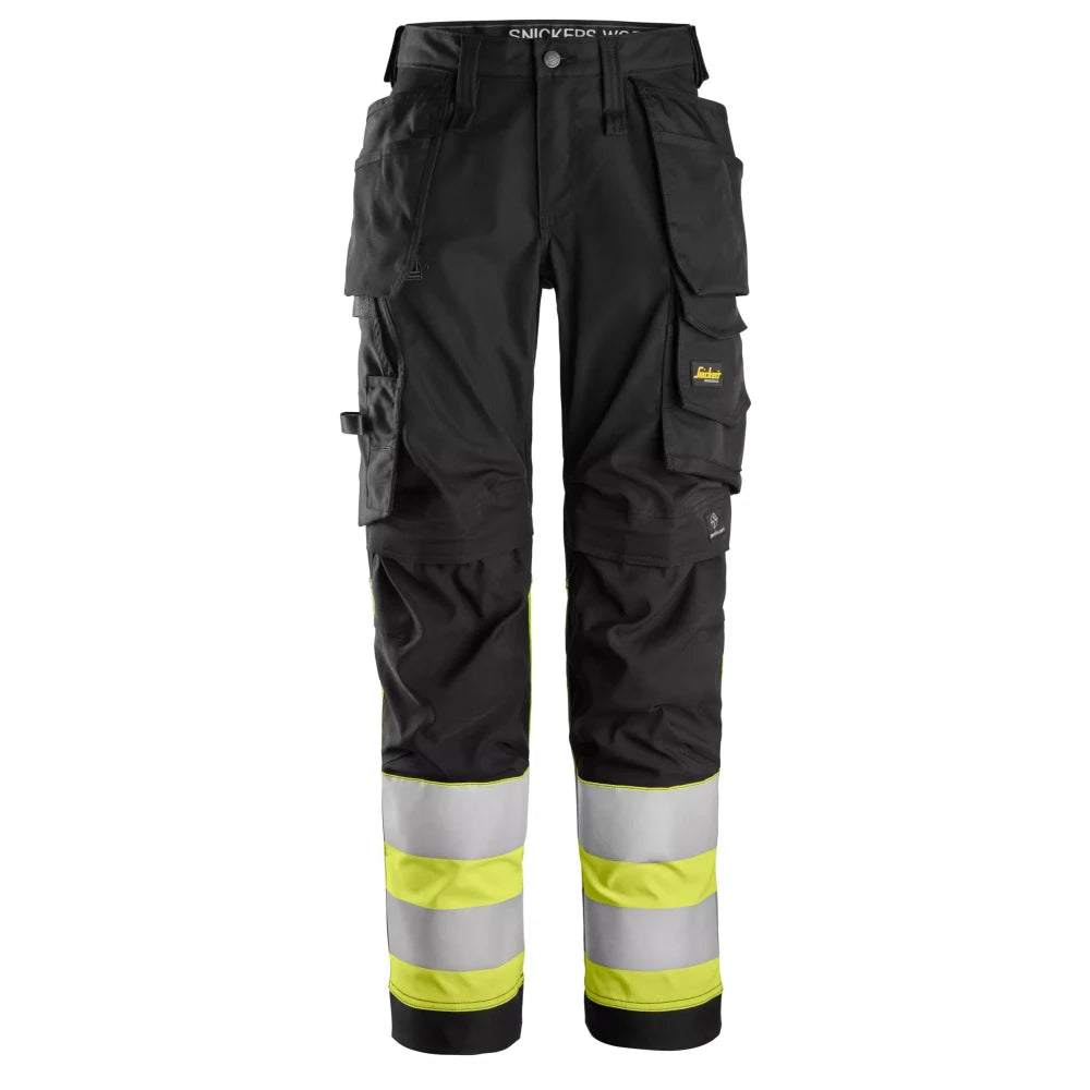 Snickers 6734 High-Vis Dames Stretch Werkbroek Met Holsterzakken Klasse 1 0466 Black High Visibility Yellow
