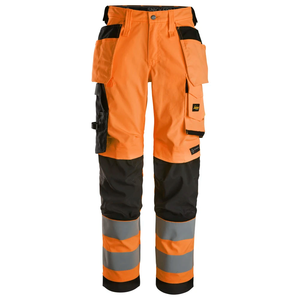 Snickers 6743 High-Vis Dames Stretch Werkbroek Met Holsterzakken Klasse 2 5504 High Visibility Orange Black