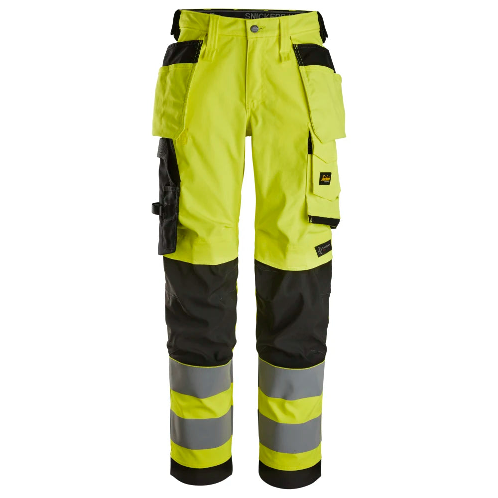 Snickers 6743 High-Vis Dames Stretch Werkbroek Met Holsterzakken Klasse 2 6604 High Visibility Yellow Black