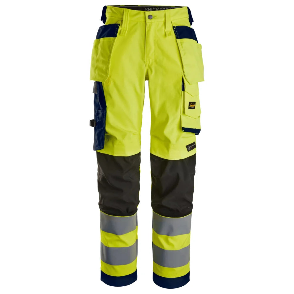 Snickers 6743 High-Vis Dames Stretch Werkbroek Met Holsterzakken Klasse 2 6695 High Visibility Yellow Navy