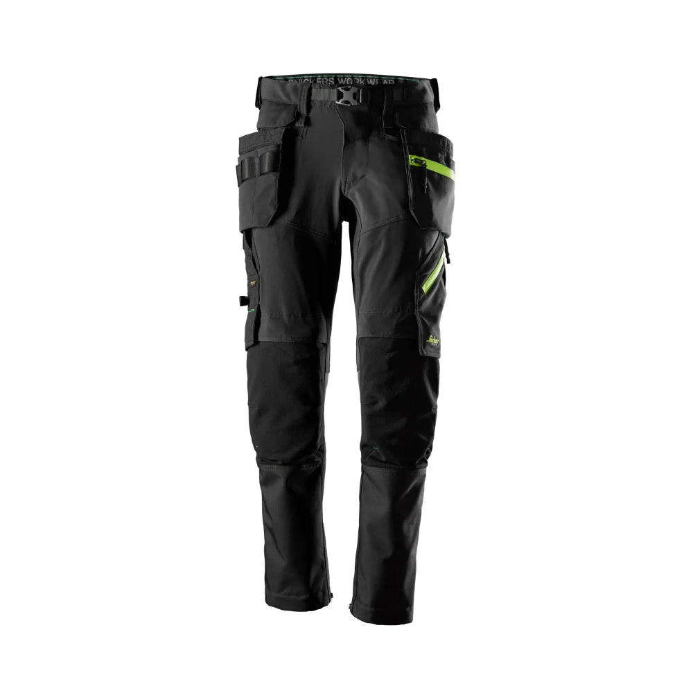 Snickers 6940 Flexiwork Softshell Stretch Werkbroek Met Afneembare Holsterzakken 0467 Black Neon Yellow
