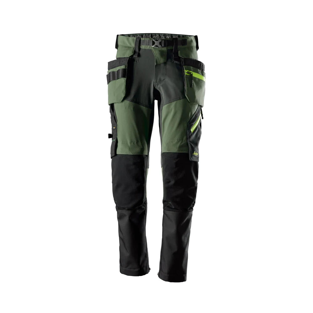 Snickers 6940 Flexiwork Softshell Stretch Werkbroek Met Afneembare Holsterzakken 3158 Khaki Green Steel Grey