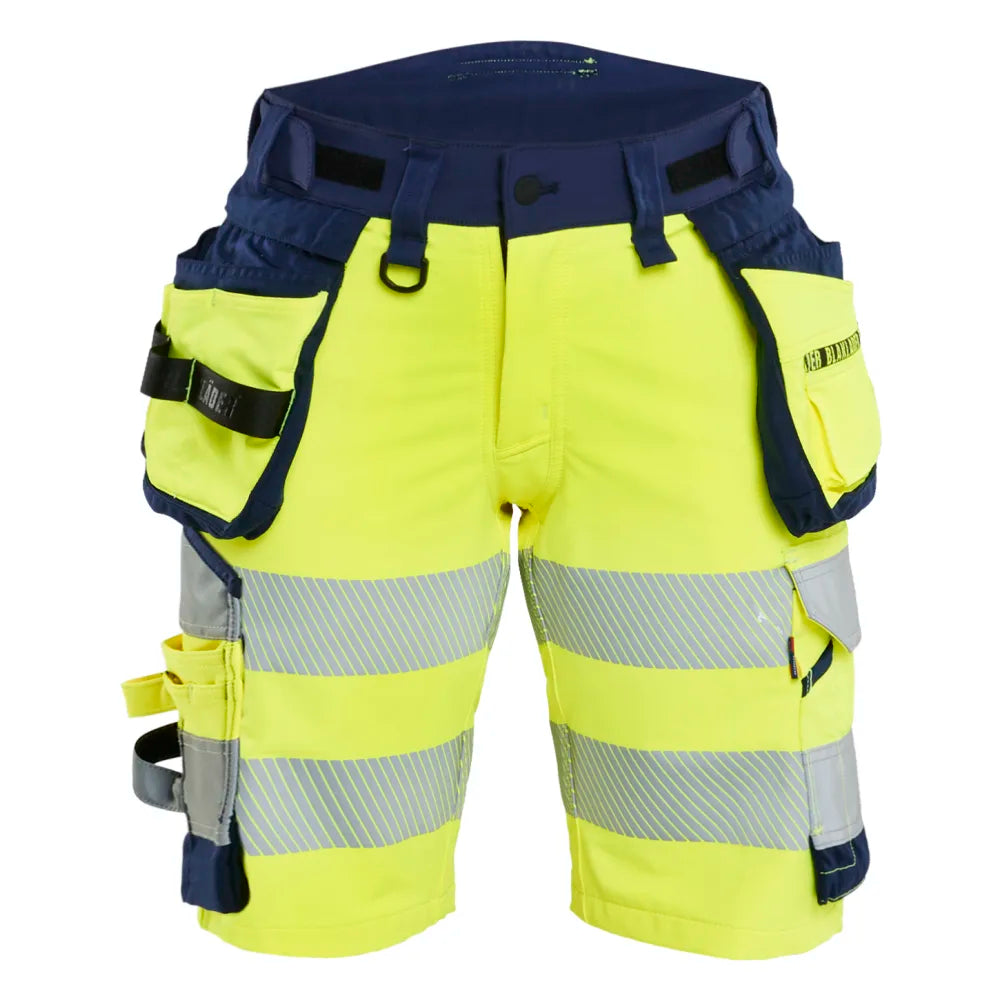 Blaklader 7020 1648 Dames High Vis Short 4-Weg Stretch Met Gereedschapzakken High Vis Geel Marineblauw