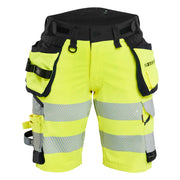 Blaklader 7020 1648 Dames High Vis Short 4-Weg Stretch Met Gereedschapzakken High Vis Geel Zwart