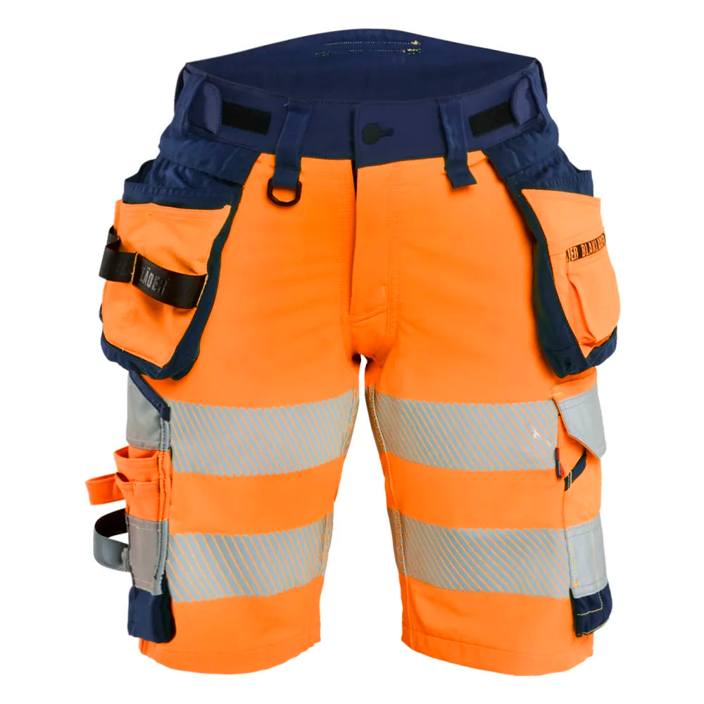 Blaklader 7020 1648 Dames High Vis Short 4-Weg Stretch Met Gereedschapzakken High Vis Oranje Marineblauw