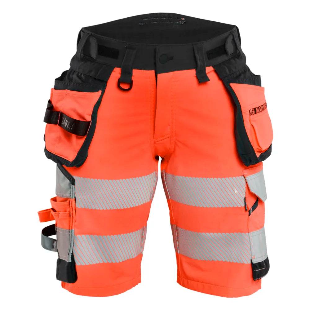 Blaklader 7020 1648 Dames High Vis Short 4-Weg Stretch Met Gereedschapzakken High Vis Rood Zwart