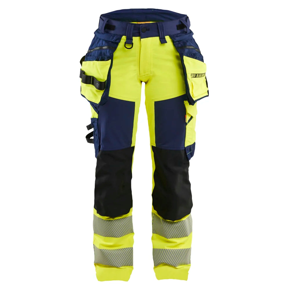 Blaklader 7022 1648 Dames High Vis Werkbroek 4-Weg Stretch Met Gereedschapszakken High Vis Geel Marineblauw