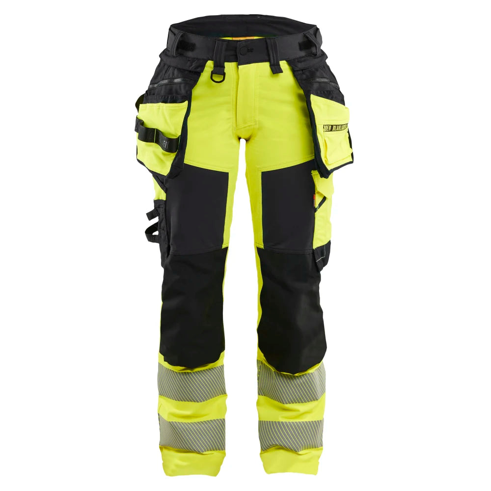 Blaklader 7022 1648 Dames High Vis Werkbroek 4-Weg Stretch Met Gereedschapszakken High Vis Geel Zwart