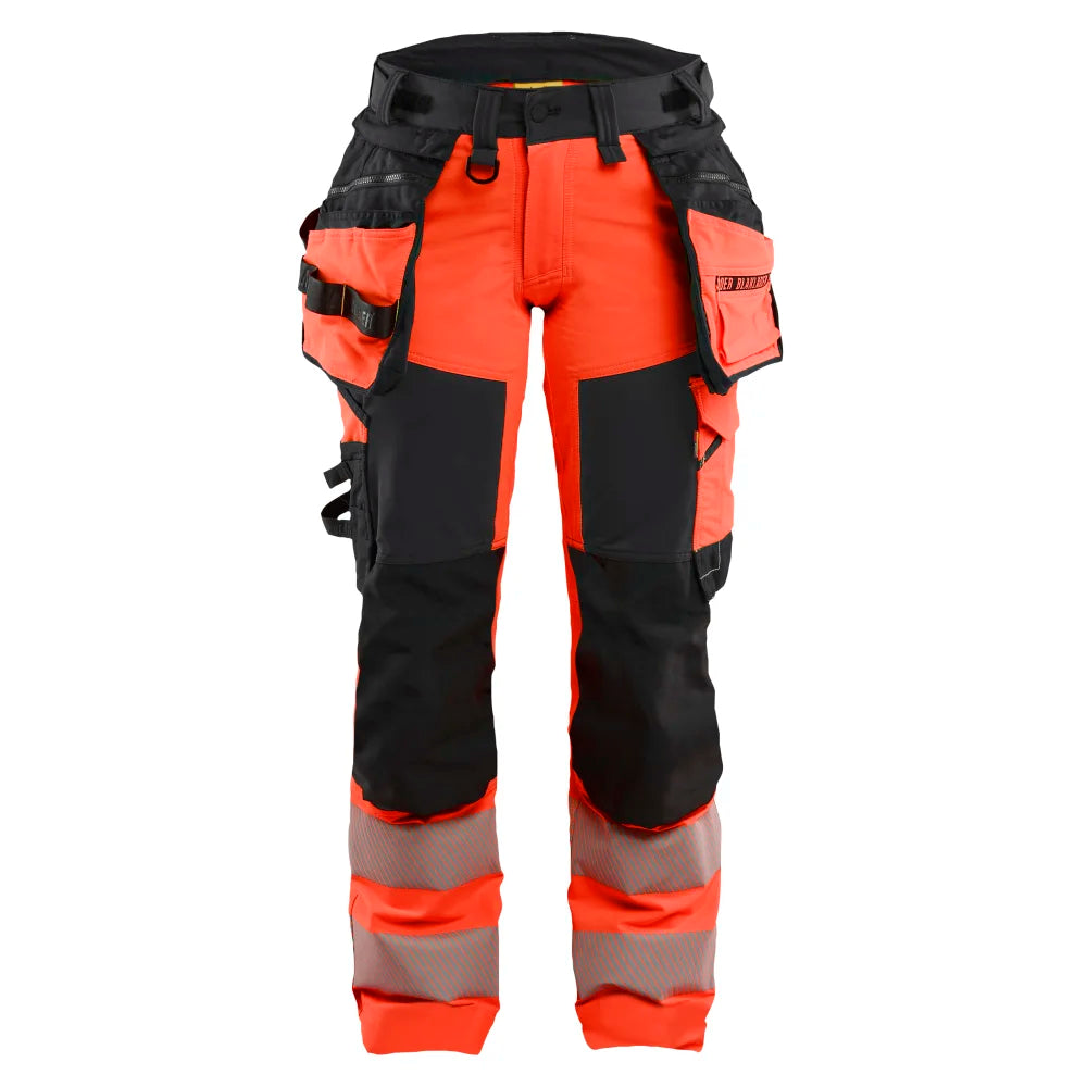 Blaklader 7022 1648 Dames High Vis Werkbroek 4-Weg Stretch Met Gereedschapszakken High Vis Rood Zwart