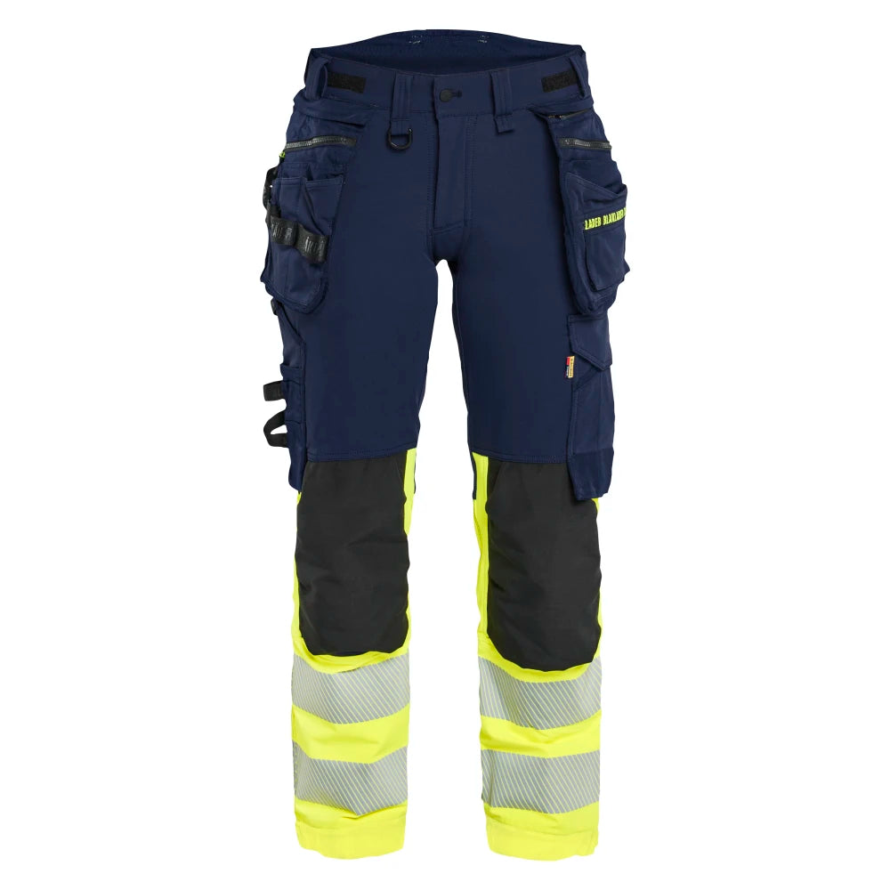 Blaklader 7025 1648 Dames High Vis Werkbroek 4-Weg Stretch Met Gereedschapszakken Marine High Vis Geel
