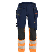 Blaklader 7025 1648 Dames High Vis Werkbroek 4-Weg Stretch Met Gereedschapszakken Marineblauw Oranje