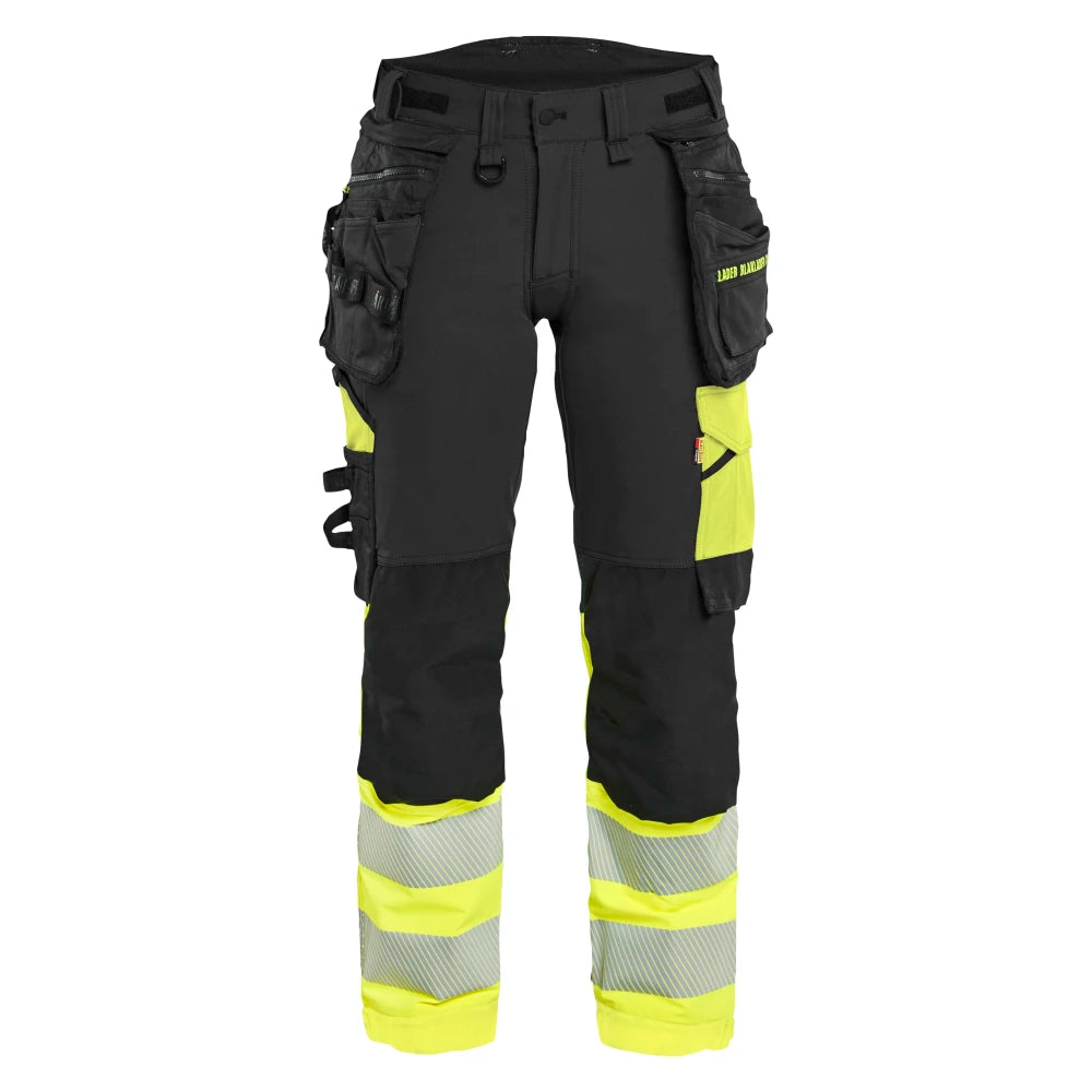Blaklader 7025 1648 Dames High Vis Werkbroek 4-Weg Stretch Met Gereedschapszakken Zwart High Vis Geel