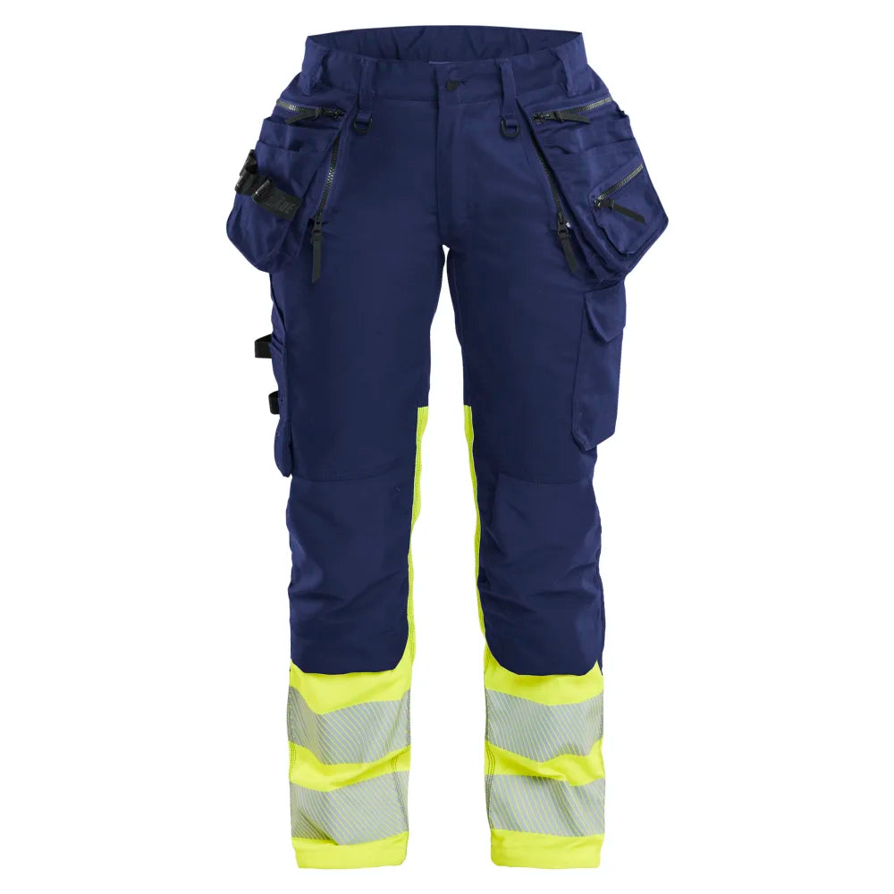 Blaklader 7030 1149 Dames High Vis Werkbroek Stretch Met Gereedschapszakken Marine High Vis Geel