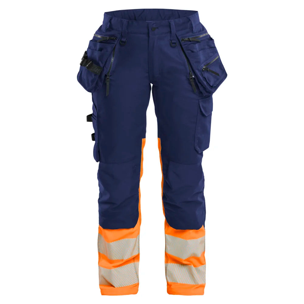 Blaklader 7030 1149 Dames High Vis Werkbroek Stretch Met Gereedschapszakken Marineblauw Oranje