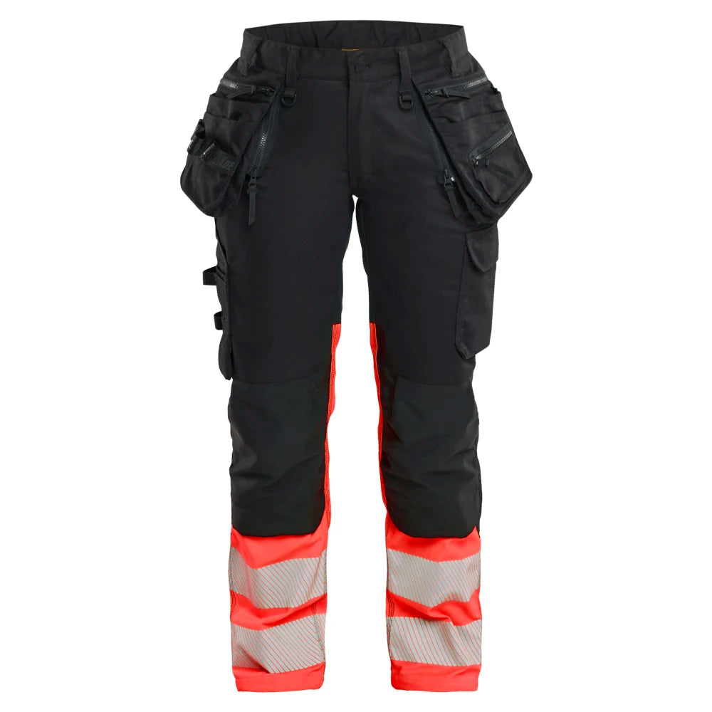 Blaklader 7030 1149 Dames High Vis Werkbroek Stretch Met Gereedschapszakken Zwart High Vis Rood