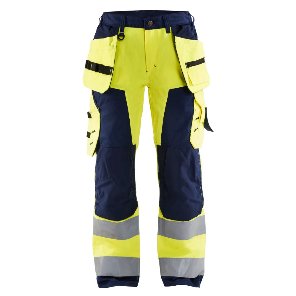 Blaklader 7156 1811 Dames High Vis Werkbroek Met Gereedschapzakken High Vis Geel Marineblauw