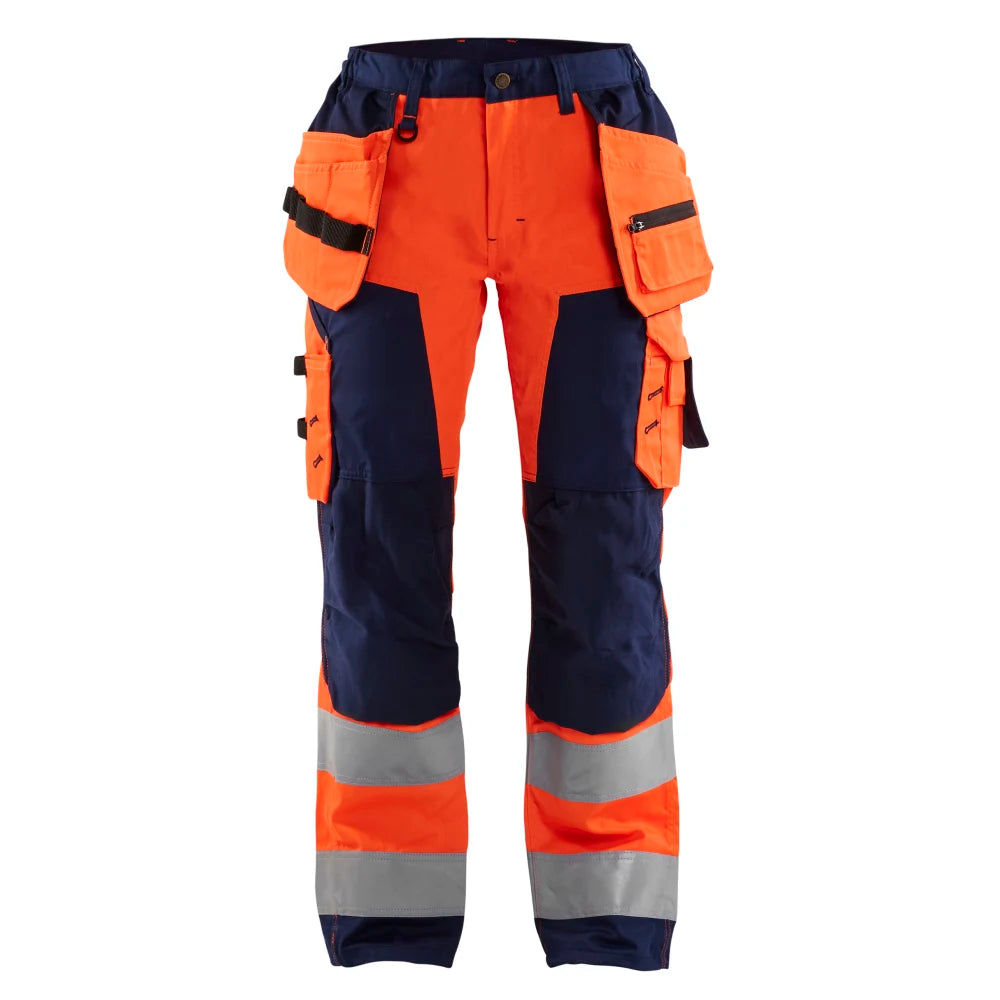Blaklader 7156 1811 Dames High Vis Werkbroek Met Gereedschapzakken High Vis Oranje Marineblauw