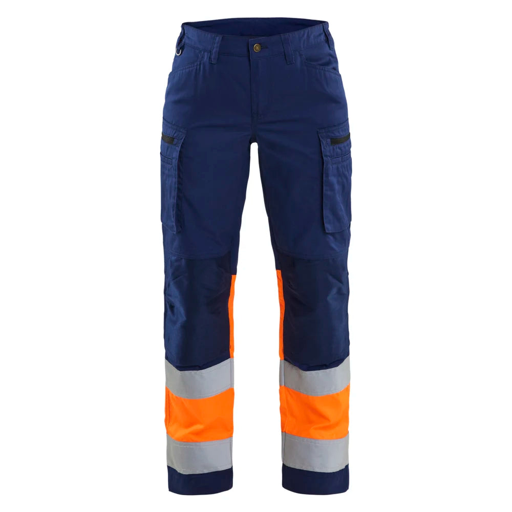Blaklader 7161 1811 Dames High Vis Werkbroek Met Stretch Marineblauw Oranje