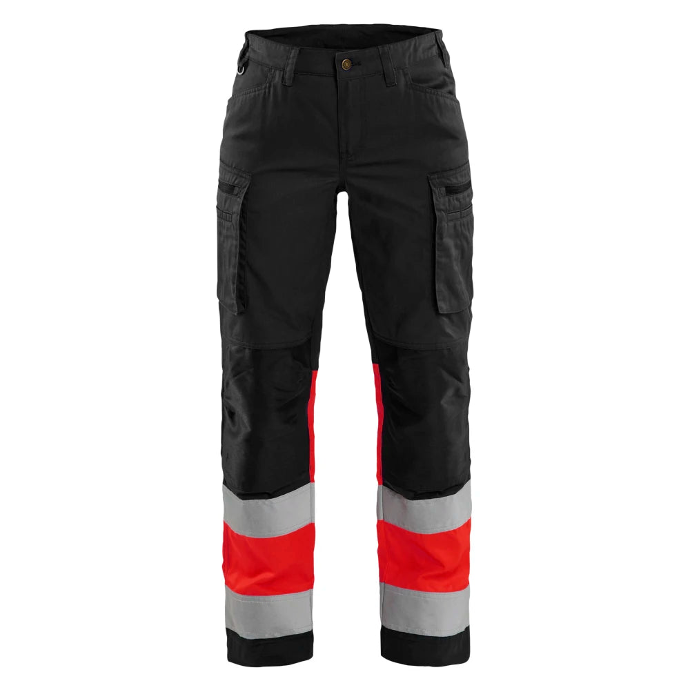 Blaklader 7161 1811 Dames High Vis Werkbroek Met Stretch Zwart High Vis Rood
