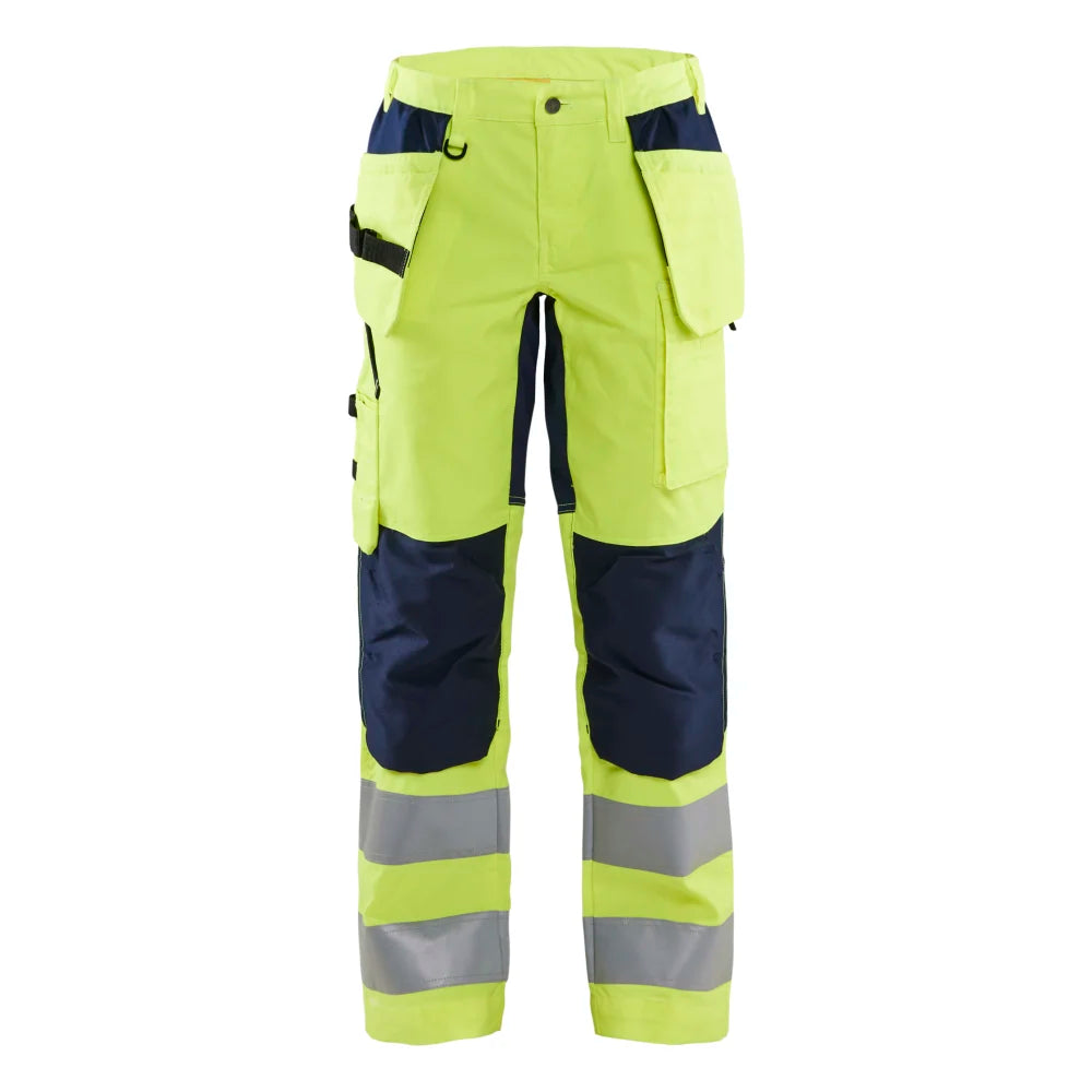 Blaklader 7163 1811 Dames High Vis Werkbroek Met Stretch En Gereedschapzakken High Vis Geel Marineblauw