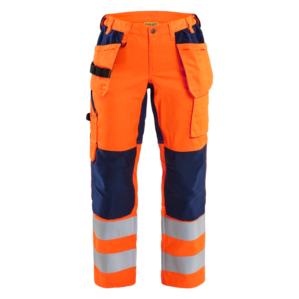 Blaklader 7163 1811 Dames High Vis Werkbroek Met Stretch En Gereedschapzakken High Vis Oranje Marineblauw