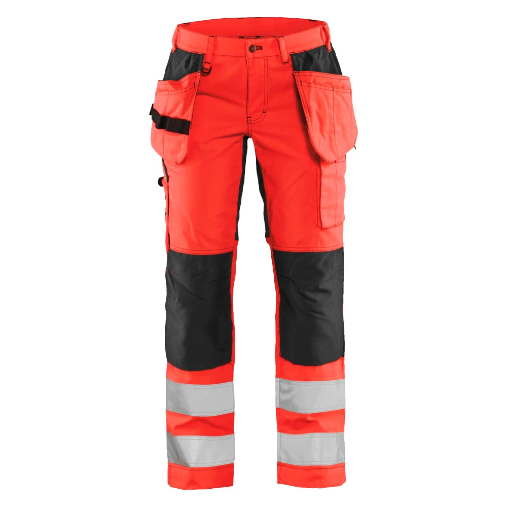 Blaklader 7163 1811 Dames High Vis Werkbroek Met Stretch En Gereedschapzakken High Vis Rood Zwart