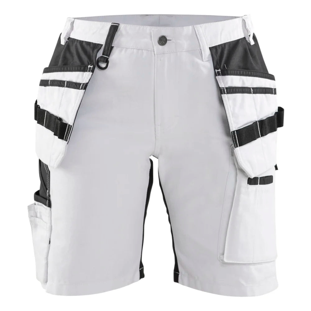Blaklader 7171 1000 Dames Schildersshort Met Stretch En Gereedschapszakken Wit Zwart