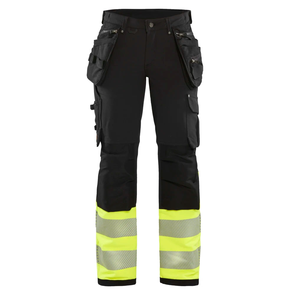Blaklader 7193 1642 Dames High Vis Werkbroek 4-Weg Stretch Met Gereedschapszakken Zwart High Vis Geel