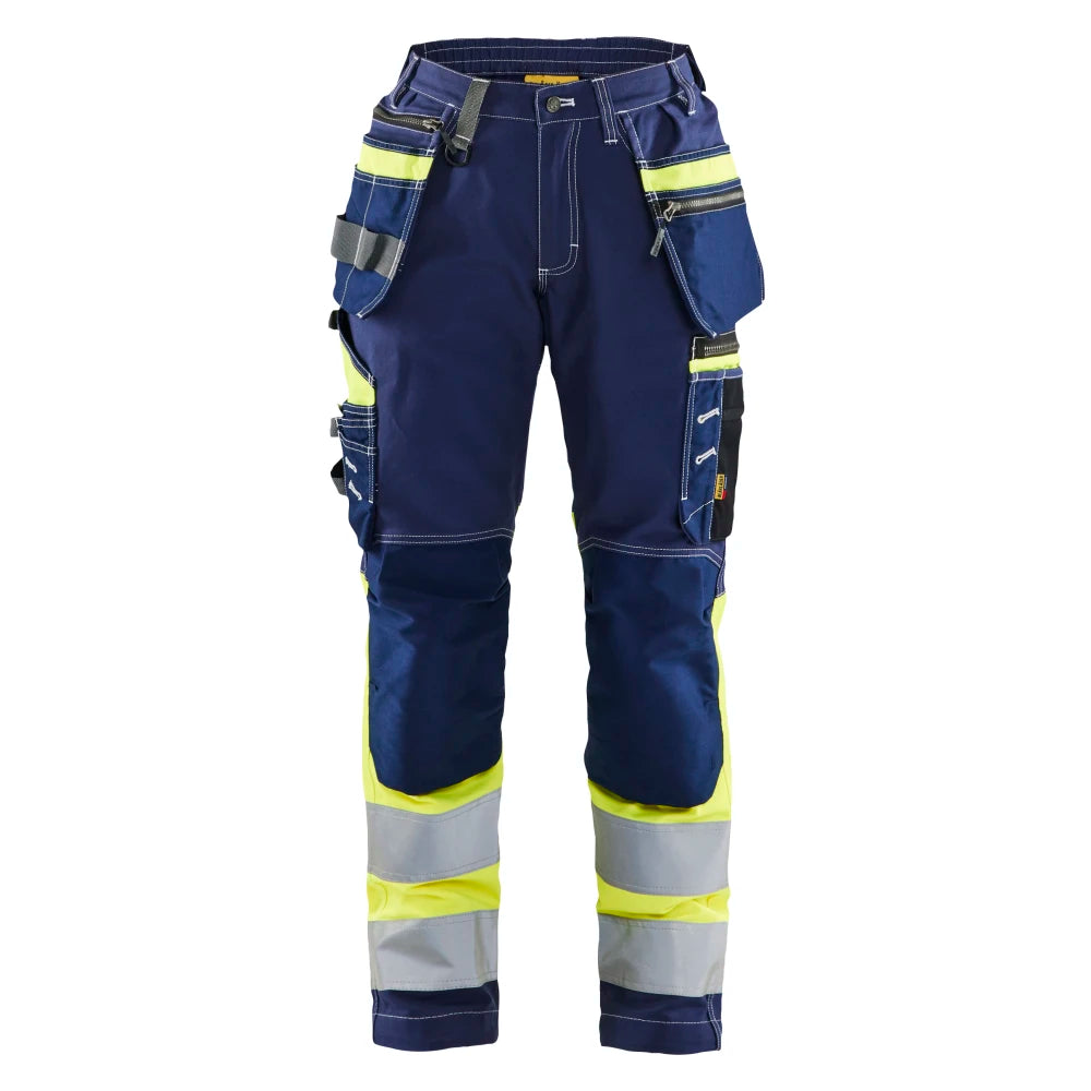 Blaklader 7196 1370 Dames High Vis Werkbroek Met Stretch En Gereedschapszakken Marine High Vis Geel