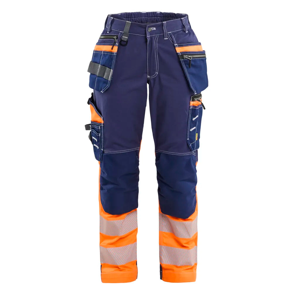 Blaklader 7196 1370 Dames High Vis Werkbroek Met Stretch En Gereedschapszakken Marineblauw Oranje