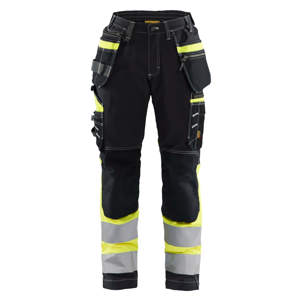 Blaklader 7196 1370 Dames High Vis Werkbroek Met Stretch En Gereedschapszakken Zwart High Vis Geel