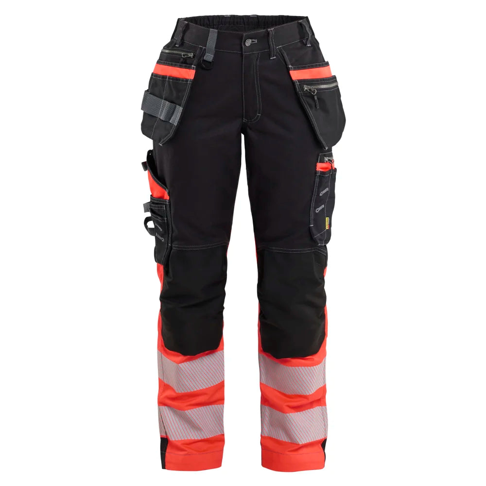 Blaklader 7196 1370 Dames High Vis Werkbroek Met Stretch En Gereedschapszakken Zwart High Vis Rood