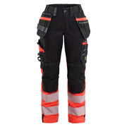 Blaklader 7196 1370 Dames High Vis Werkbroek Met Stretch En Gereedschapszakken Zwart High Vis Rood