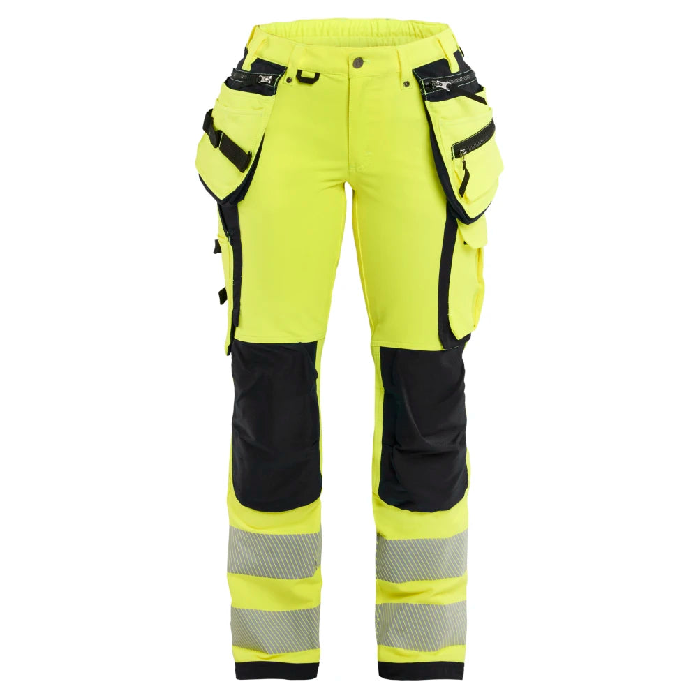 Blaklader 7197 1642 Dames High Vis Werkbroek 4-Weg Stretch Met Gereedschapszakken High Vis Geel Zwart